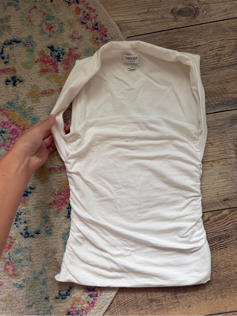 Aritzia White Ruched Scoop Neck Tank